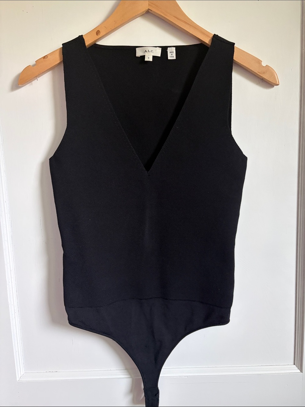 A.L.C. Black V-Neck Stretch Bodysuit